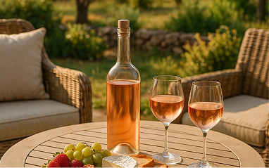 Verres de rosé de Provence servis lors d'une réception en plein air